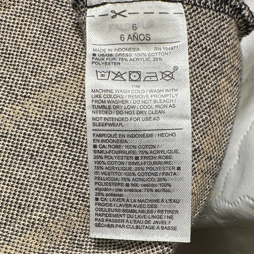 Janie and Jack Black and Cream Plaid Dress with Gold Faux Fur Collar - Picture 8 of 9